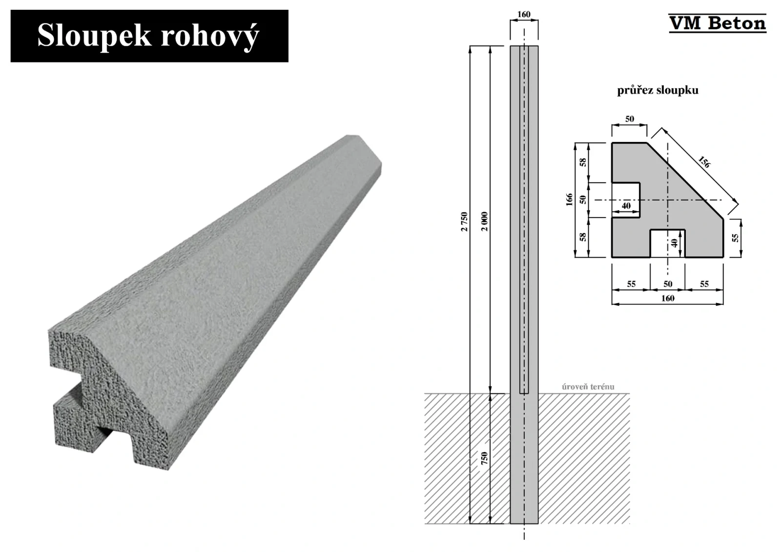 Sloupek rohový – betonový sloupek
